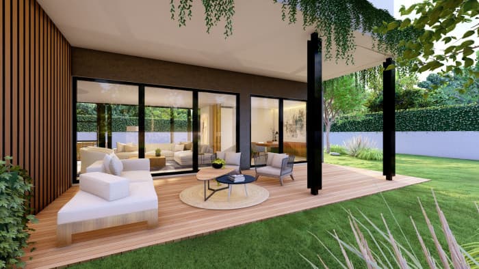 Residencia de lujo en preventa Planes de Renderos - Render vista a la terraza