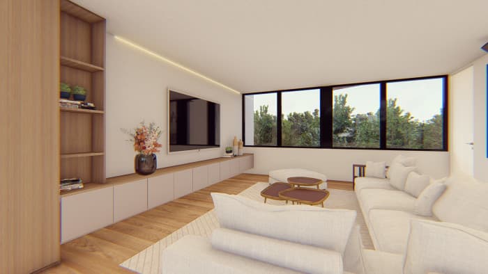 Residencia de lujo en preventa Planes de Renderos - Render sala familiar